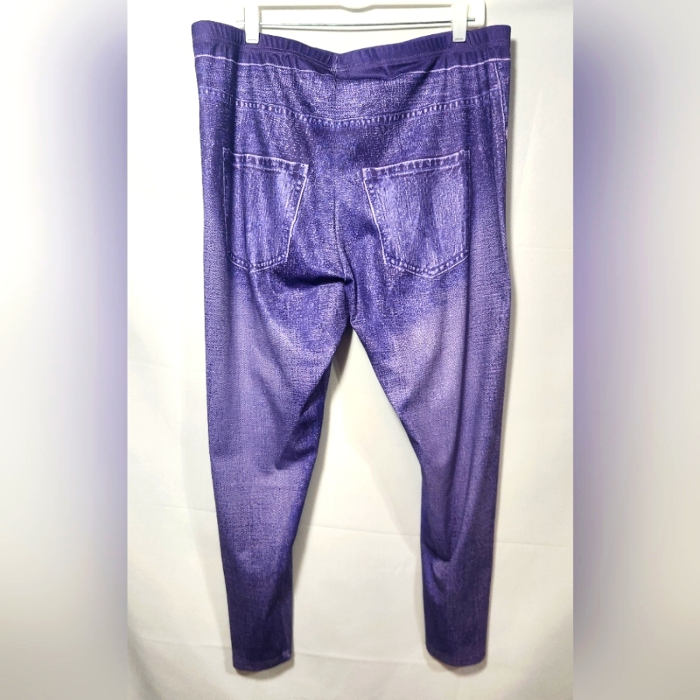 ⚡️🛍 4/$20 🛍 Purple Denim Print Leggings-Size 4XL (fits Like Size 20)- NWOT - Picture 2 of 9